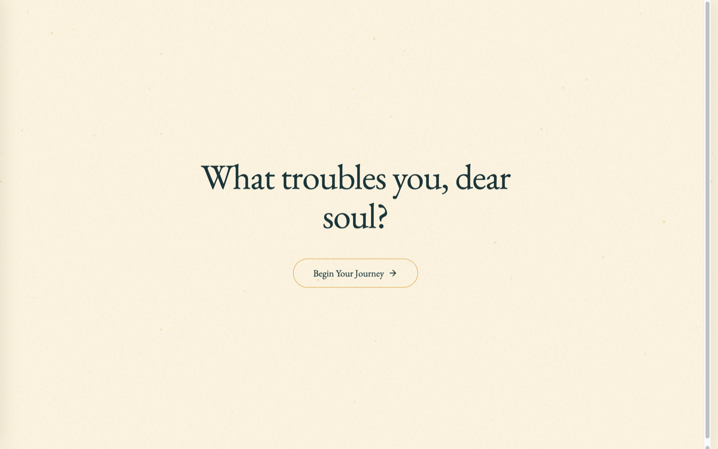Captured Ask Krishna landing screen with the prompt ‘What troubles you, dear soul?’ and a Begin Your Journey button